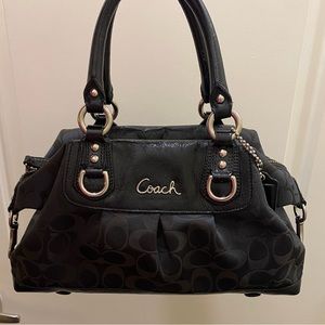 Coach Ashley Signature Black Satin Satchel Bag (NO shoulder strap)